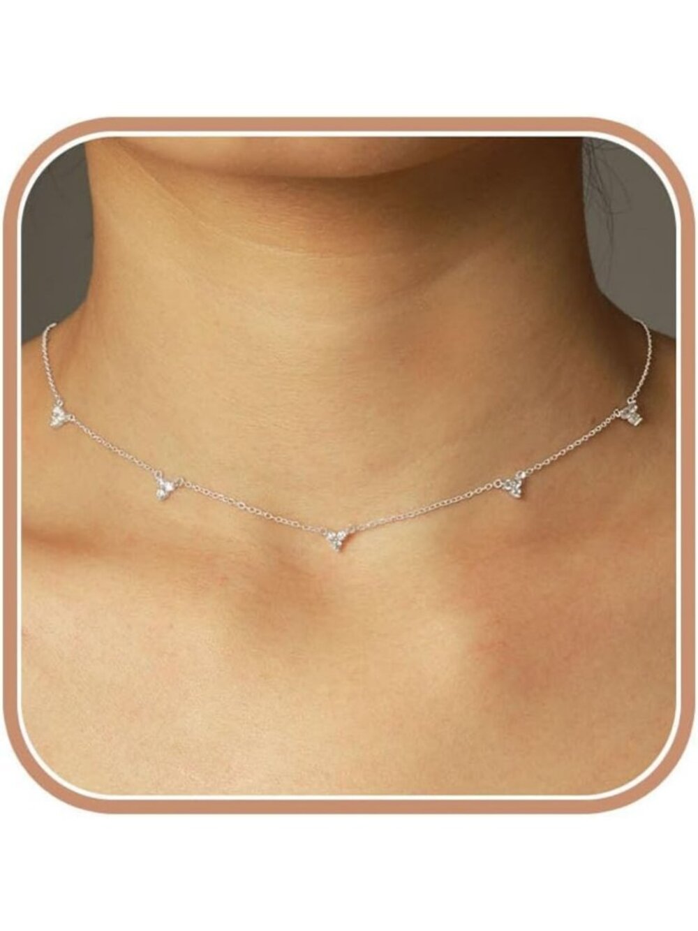 Dainty 925 Sterling Silver Cubic Zirconia Station Necklace for Women & Moms